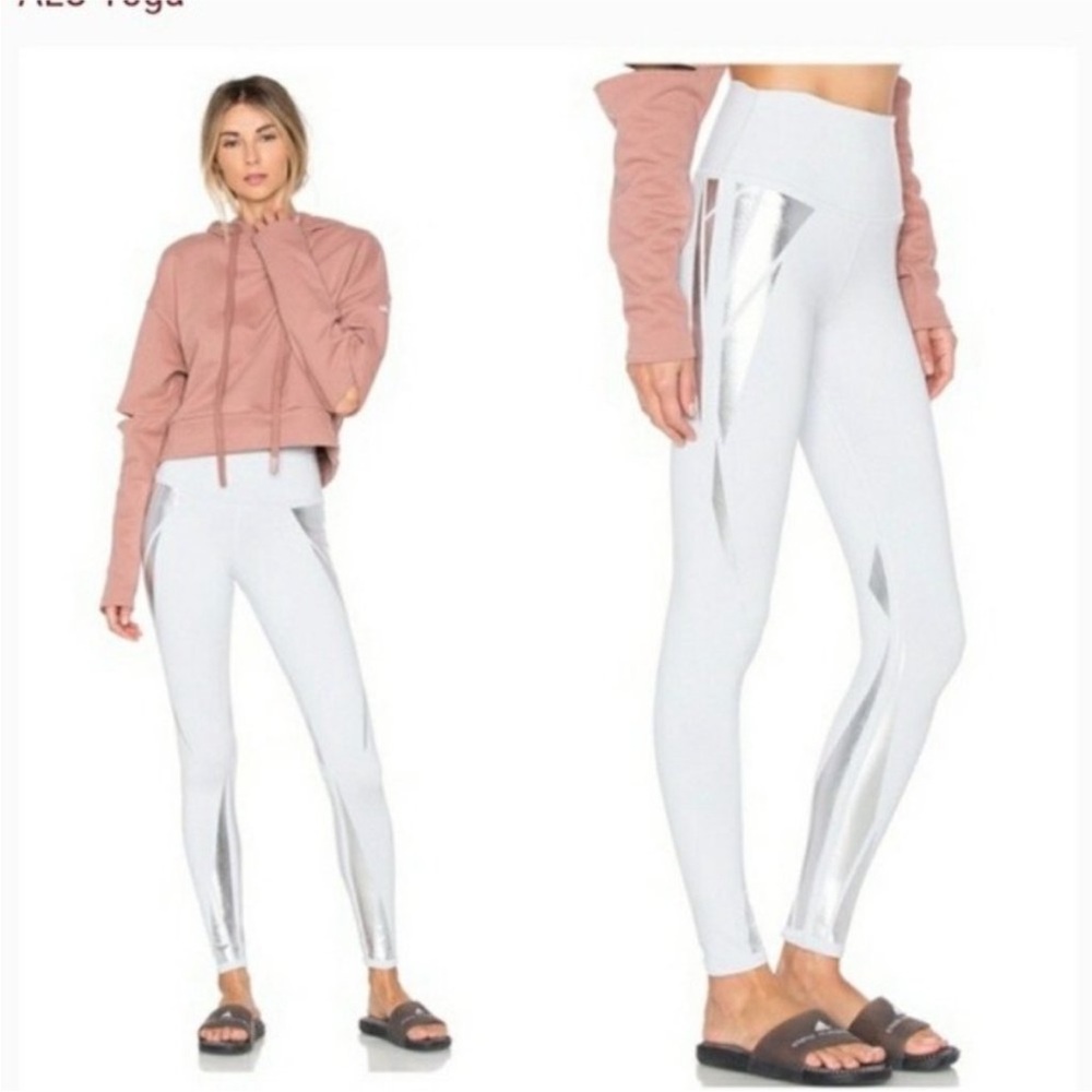 ALO Yoga White and Silver Leggings Sleek Fit
